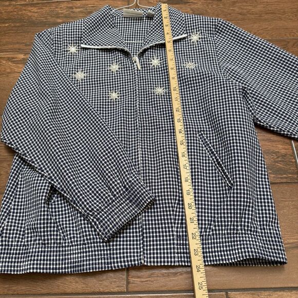 Vtg Alfred Dunner PETITE Blue Gingham Checked Jacket Embroidered Flowers Sz 10P - Picture 5 of 8